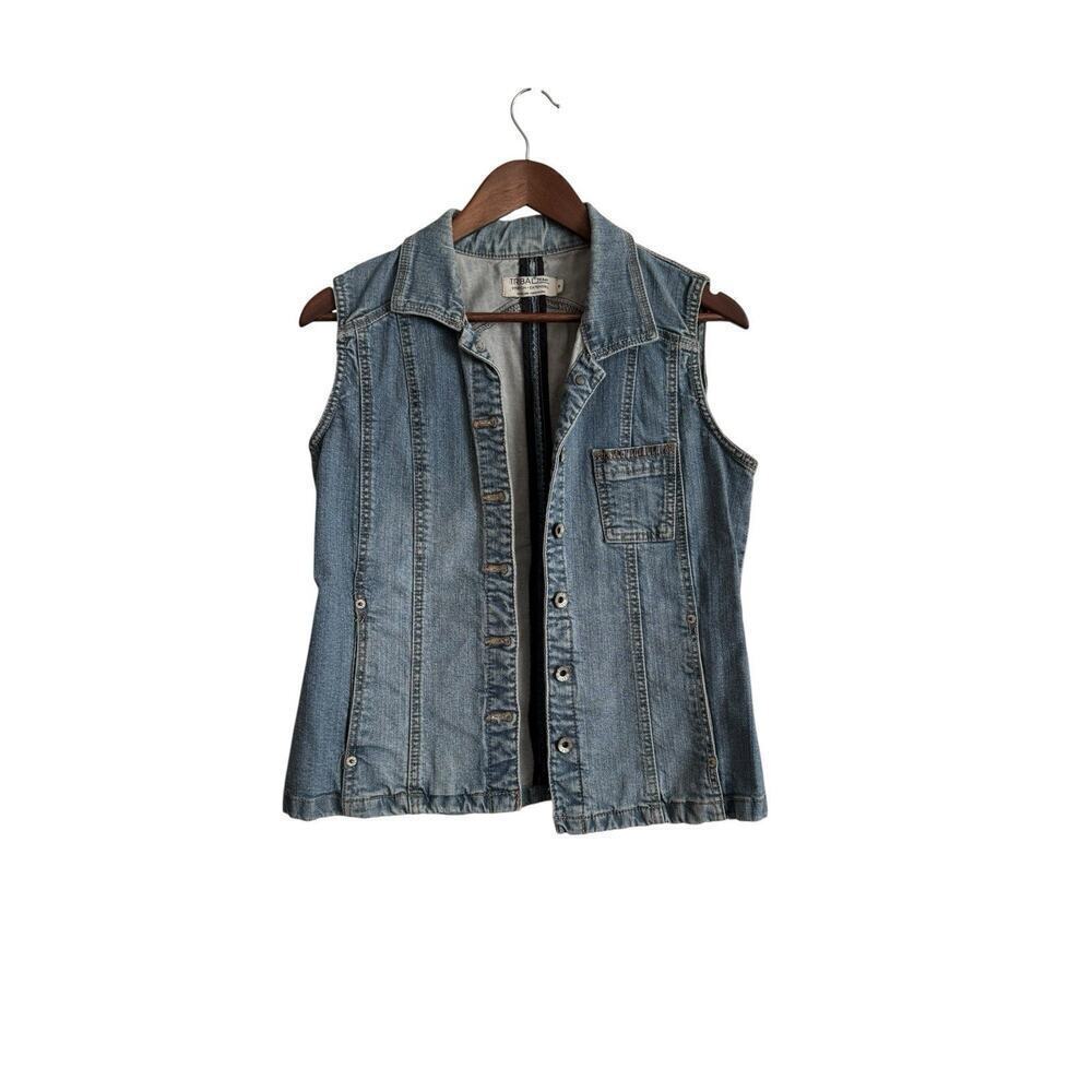 Tribal Jeans Women’s Denim Vest Size 8 Blue Sleeveless Stretch Button Front